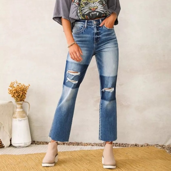Flying Monkey High Rise Blue Jeans women 22 Distressed festival Y2K boho retro - Picture 1 of 15